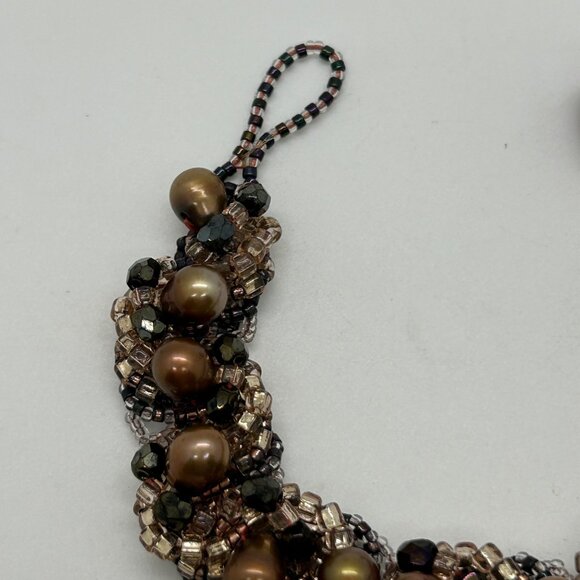 Vintage Woven Beaded Bracelet With Freshwater Pearls & Carnelian Bead Accent - Picture 3 of 14